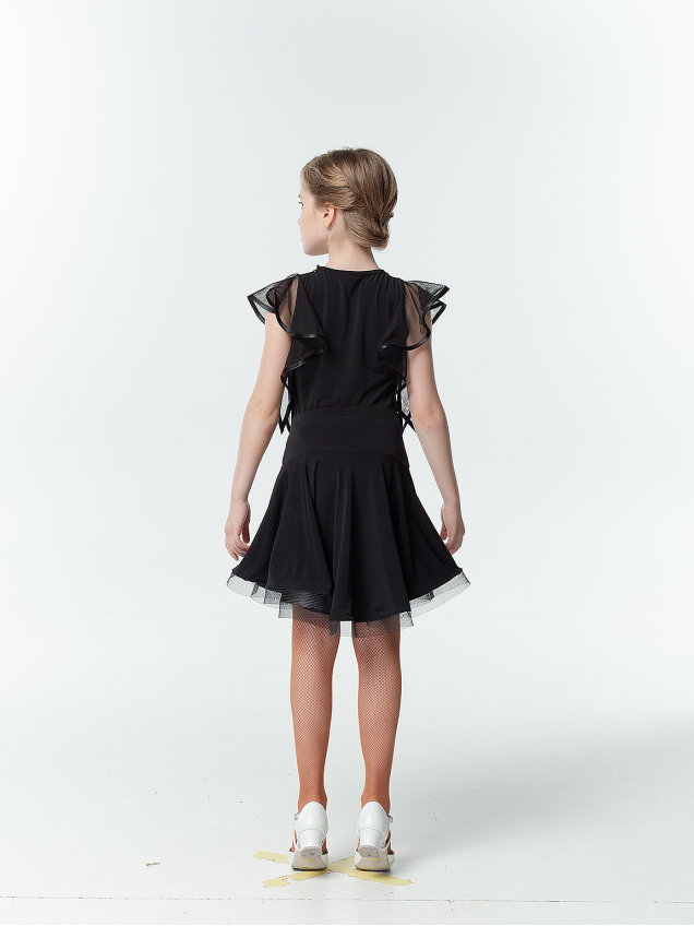 Блуза BL24-16 для девочки, черный, масло, сетка