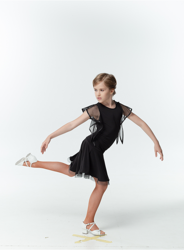 Блуза BL24-16 для девочки, черный, масло, сетка