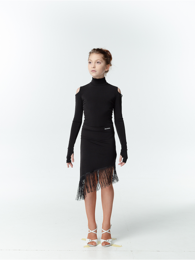 Спідниця UL712-14 для дівчинки, чорний, масло, бахрома