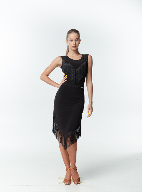 Dance Top BL221 female, black, crepe, fringe