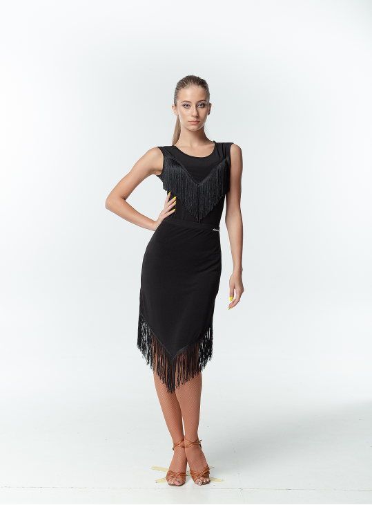 Dance Top BL221 female, Black, crepe, fringe