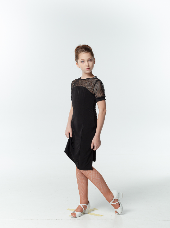 Dress PL703-17 for a girl, Black, crepe, mesh