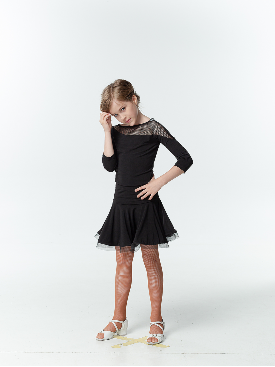 Блуза BL411DR-17 для дівчинки, чорний, масло, сітка