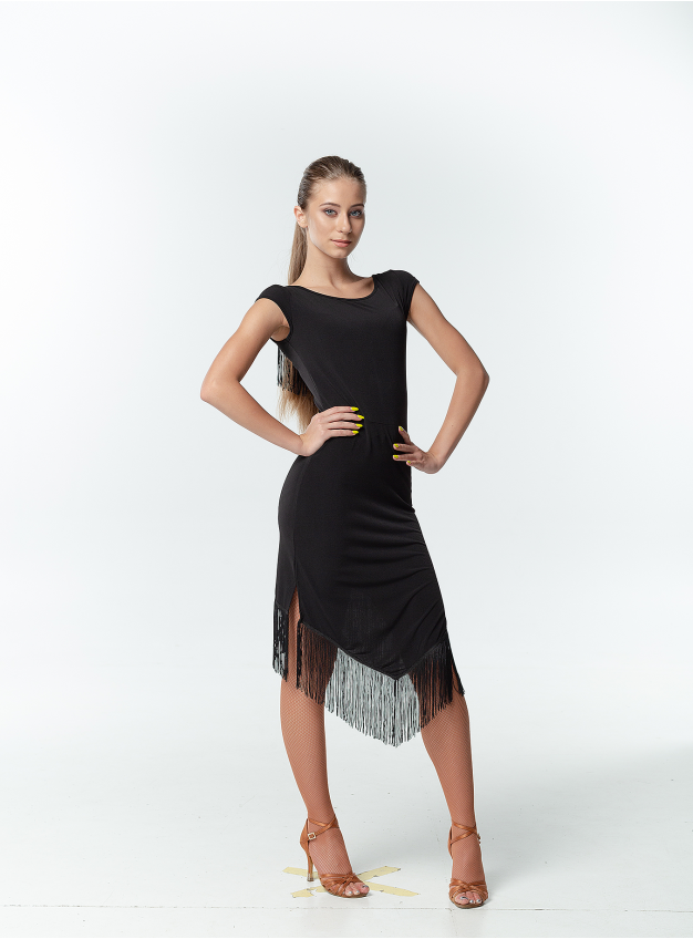 Сукня PL237 жіноча, чорний, масло, сітка+бахрома