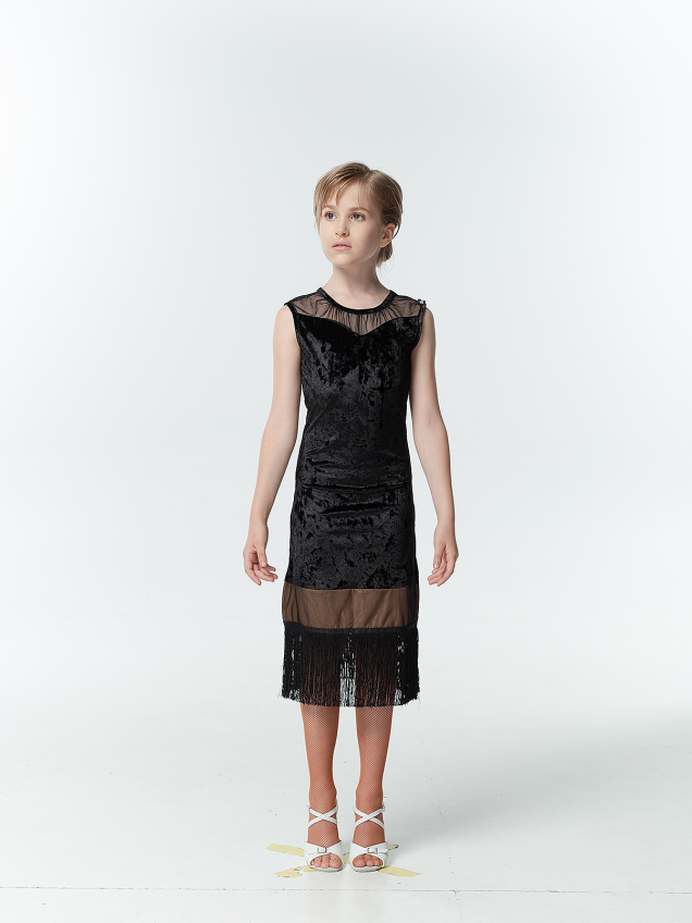 Сукня PL220-13С для дівчинки, чорний, бархат, сітка