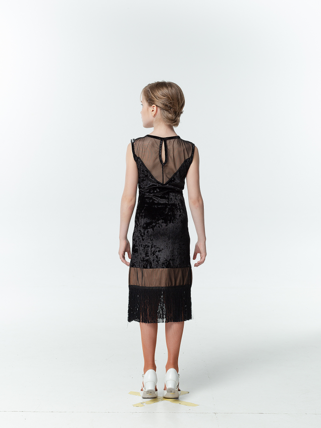 Сукня PL220-13С для дівчинки, чорний, бархат, сітка