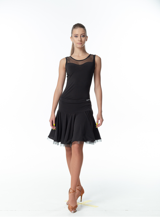 Dance Top BL335 female, Black, crepe, mesh