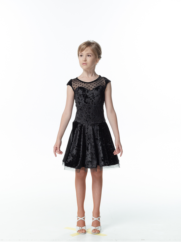 Dress PL334-13С-19# for a girl, Black, velvet, mesh