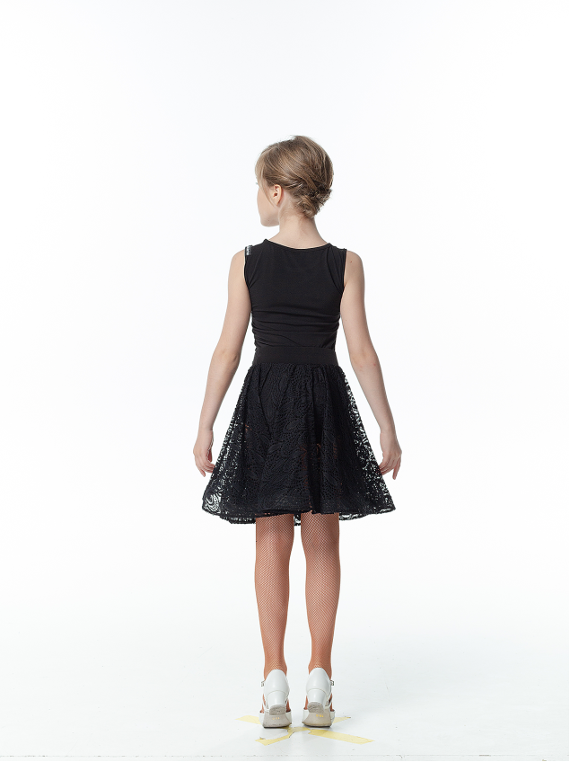 Skirt UL714# for a girl, Black, lace, сrepe