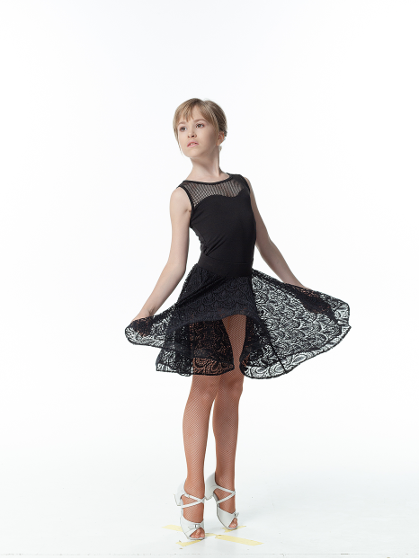 Dance Top BL335-17 for a girl, black, crepe, mesh