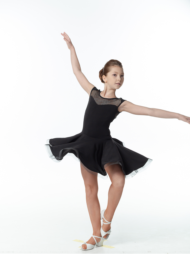 Dress PL334-17# for a girl, Black, crepe, mesh