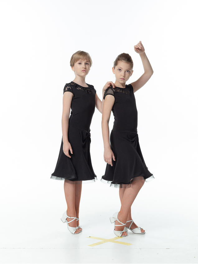 Dress PL422-17# for a girl, Black, crepe, mesh