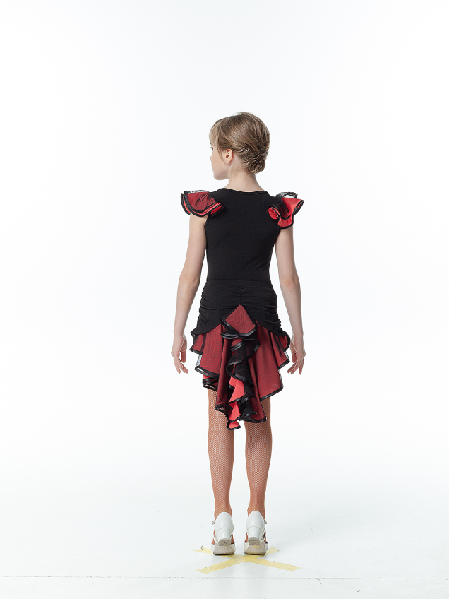 Спідниця UL48-5 для дівчинки, чорн/корал, масло, сітка