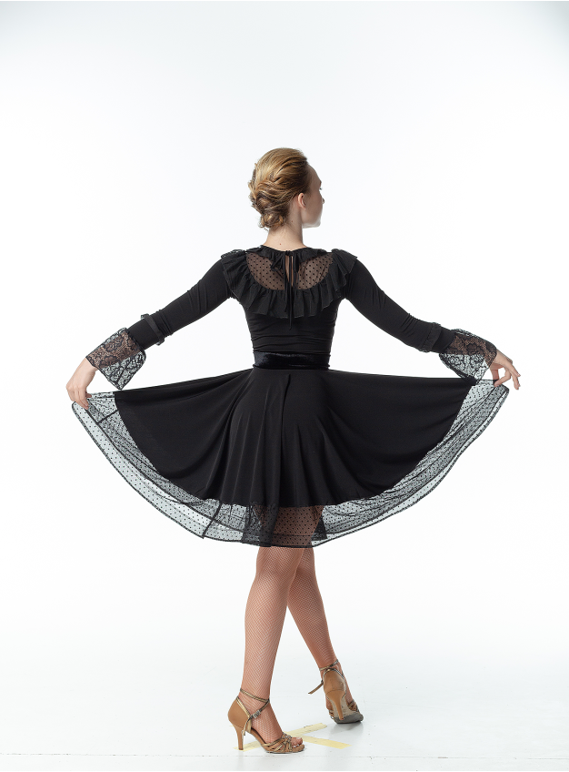 DANCEME Платье женское PL448-6#, масло+сетка+гипюр+бархат, черный