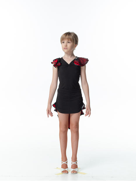 Блуза BL337-5 для девочки, черная/красная, масло, сетка