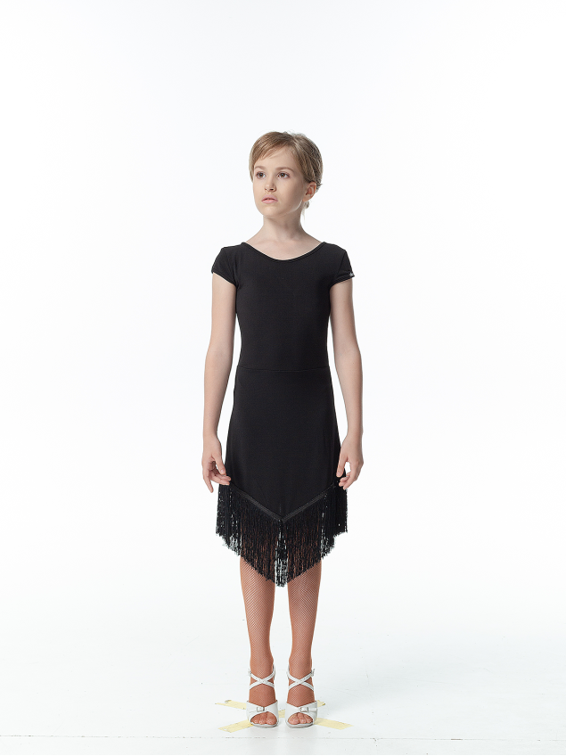 Платье PL260 для девочки, черный, масло, бахрома