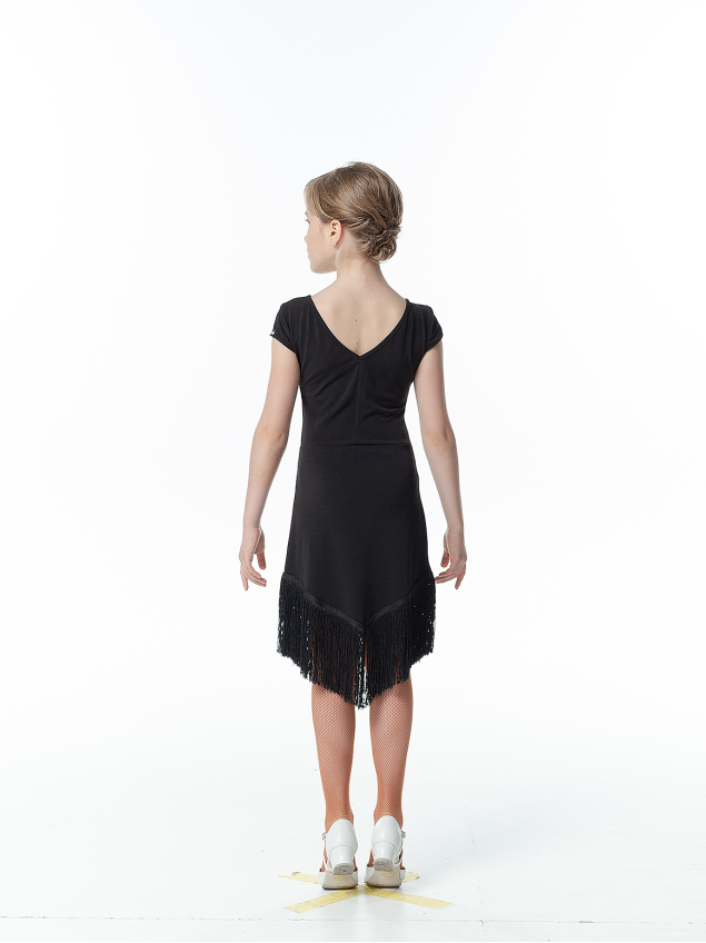 Платье PL260 для девочки, черный, масло, бахрома