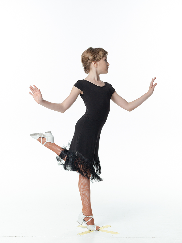 Платье PL260 для девочки, черный, масло, бахрома