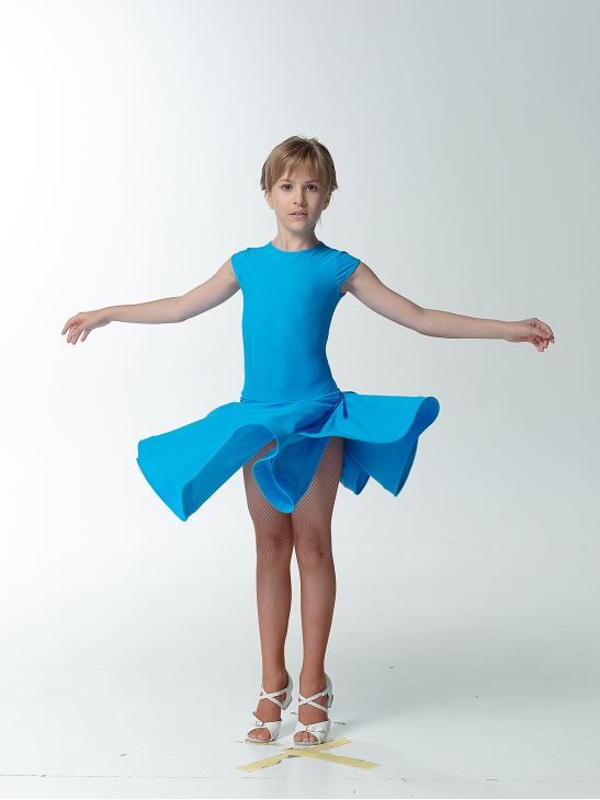 Juvenile dress BS509# for a girl, Azure, matte lycra