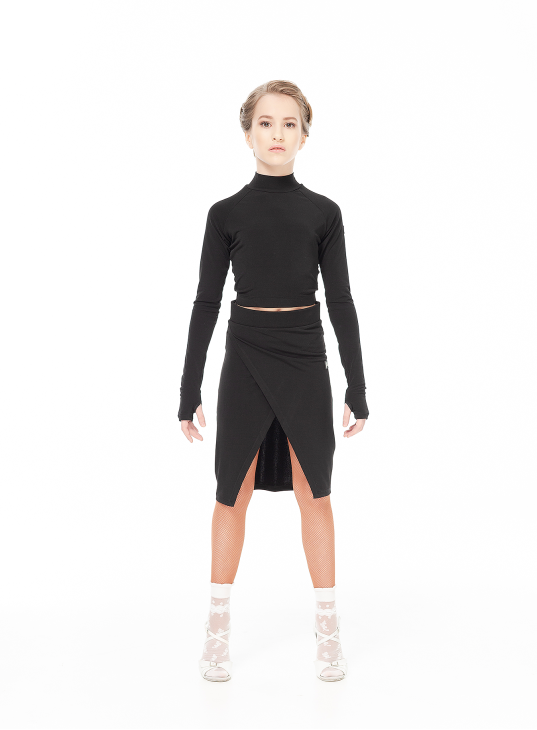 Skirt UL768-14 for a girl, Black, crepe