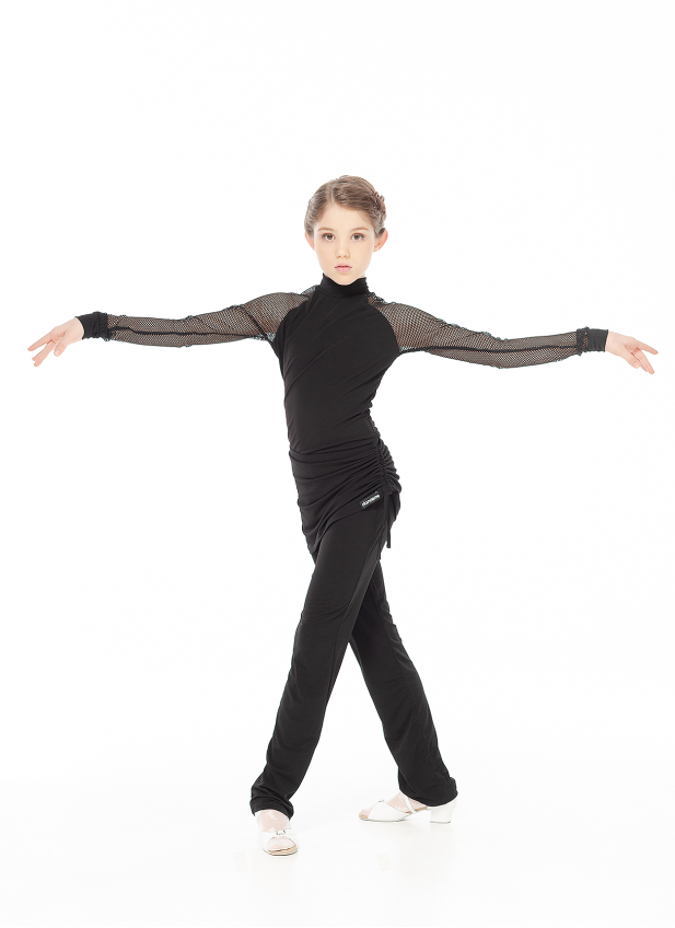 Turtleneck Top GL709-17DR for a girl, Black, crepe, mesh