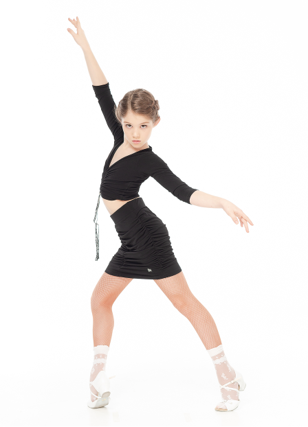 Skirt UL762-14 for a girl, Black, crepe