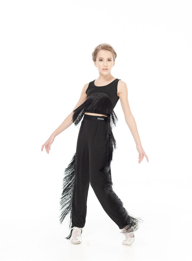 Топ TP766 для дівчинки, чорний, масло, бахрома