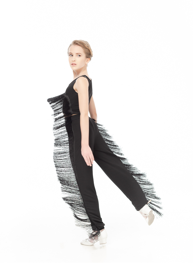 Топ TP766 для дівчинки, чорний, масло, бахрома