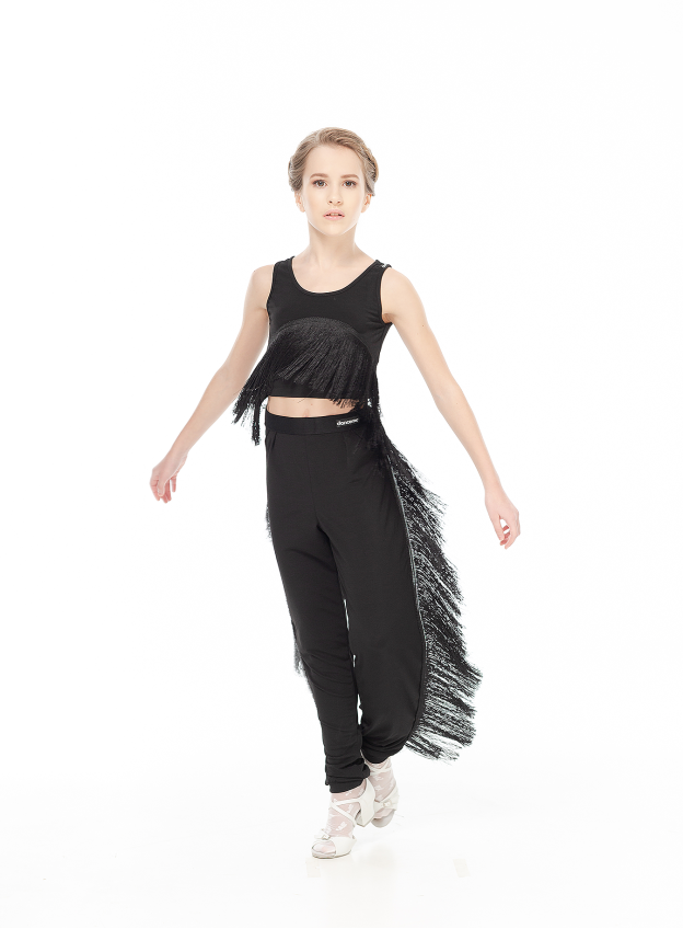 Топ TP766 для дівчинки, чорний, масло, бахрома