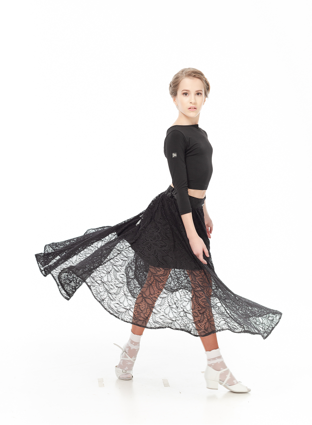 Dance Me Юбка US435-11# детская, масло/гипюр+бархат/кринолин, черный
