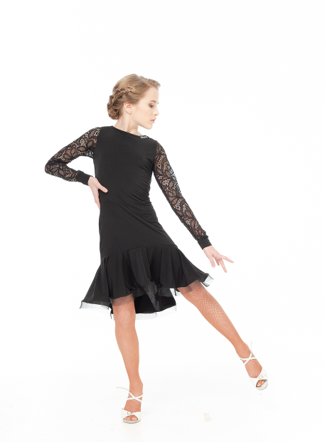 Dress PL731-11# for a girl, Black, crepe, lace