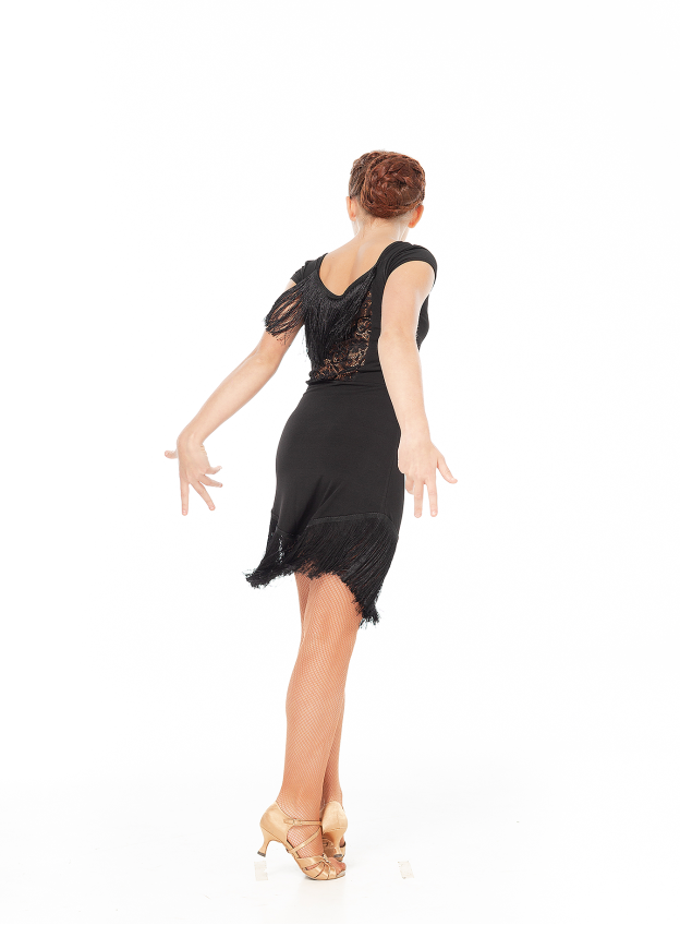 Сукня PL237-11 для дівчинки, чорний, масло, гіпюр+бахрома