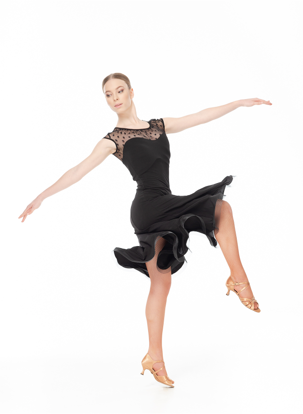 Женское платье для латины Dance Me PL422-6#, Масло+сетка, Черный