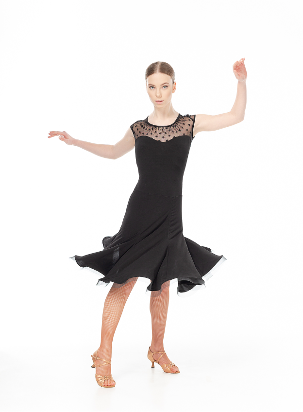 Женское платье для латины Dance Me PL422-6#, Масло+сетка, Черный