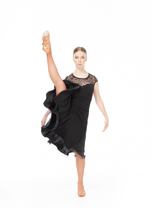 Женское платье для латины Dance Me PL422-6#, Масло+сетка, Черный
