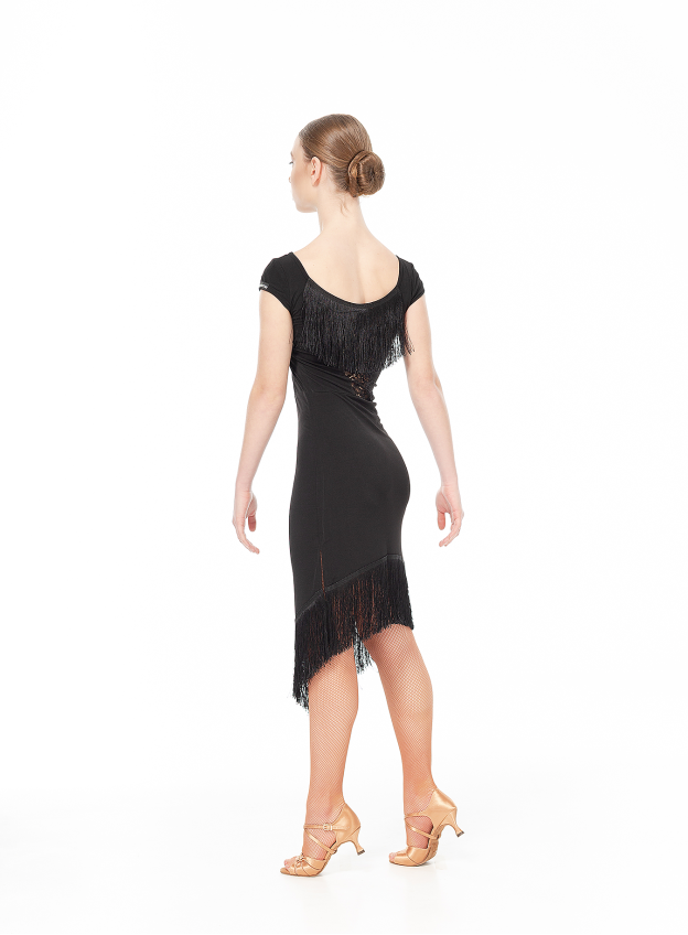 Сукня PL237-11 жіноча, чорний, масло, гіпюр+бахрома