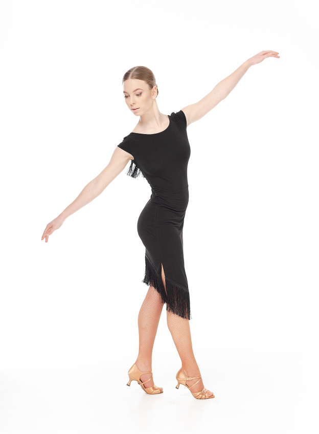 Сукня PL237-11 жіноча, чорний, масло, гіпюр+бахрома