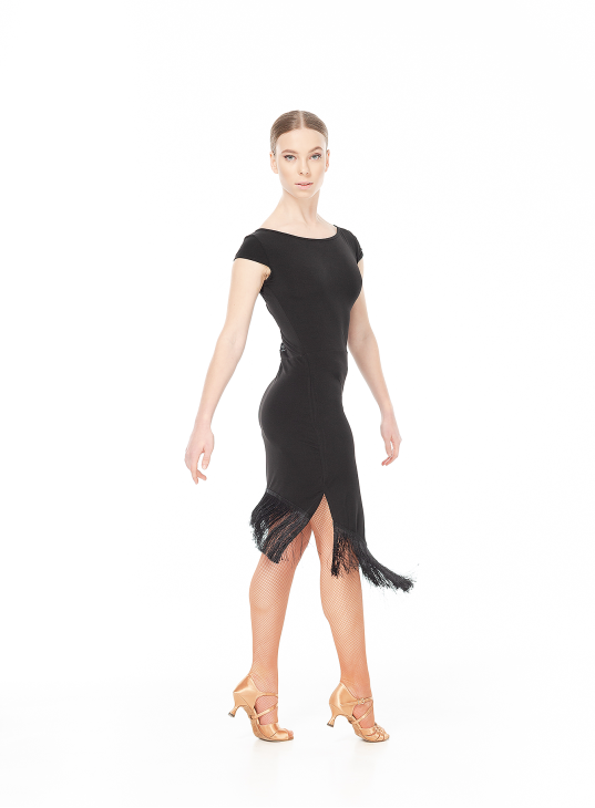 Dress PL237-11 female, Black, crepe, lace+fringe