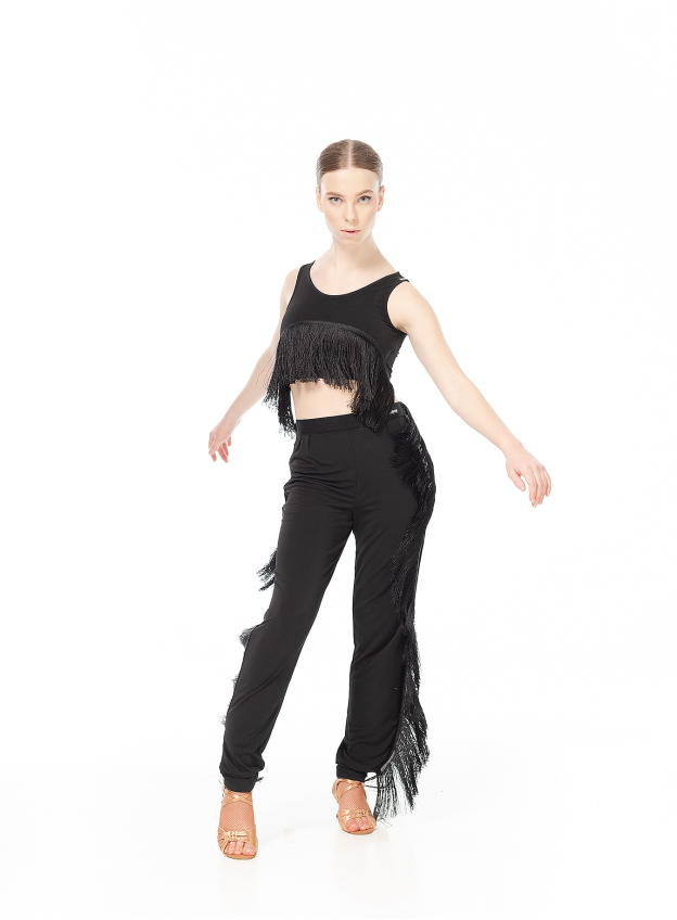 Штани BRL767 жіноча, чорний, масло, бахрома