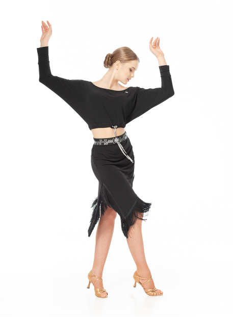 Skirt UL784-14 female, Black, crepe, fringe