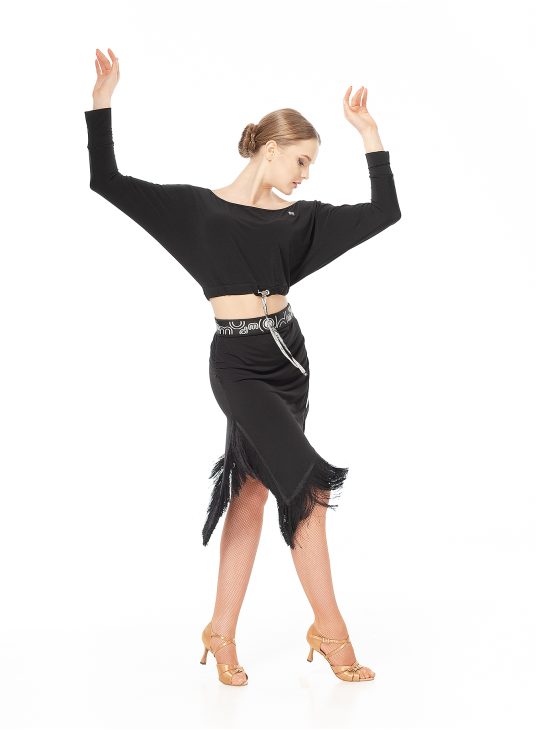 Skirt UL784-14 female, Black, crepe, fringe