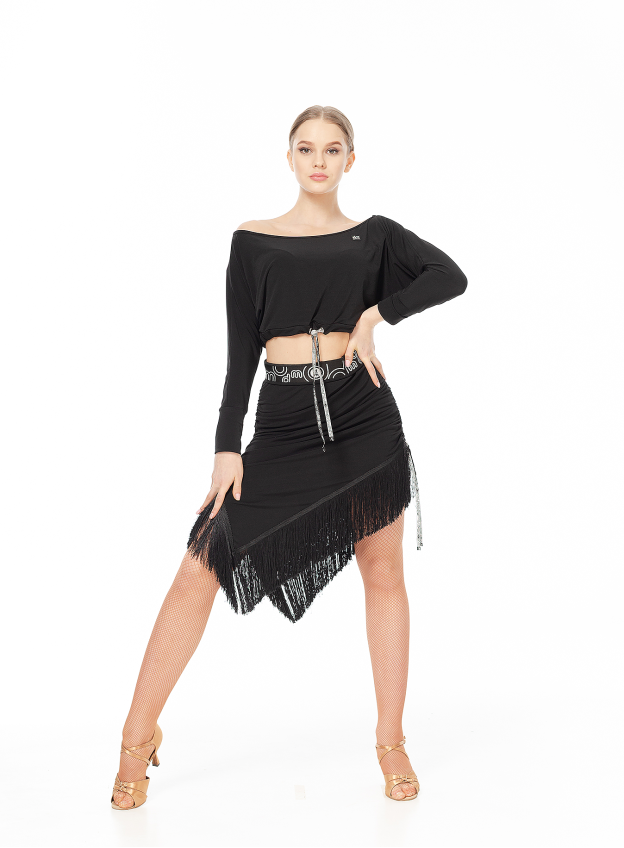 Dance Me Юбка для латины UL784-14 женская, масло/бахрома черная, черный