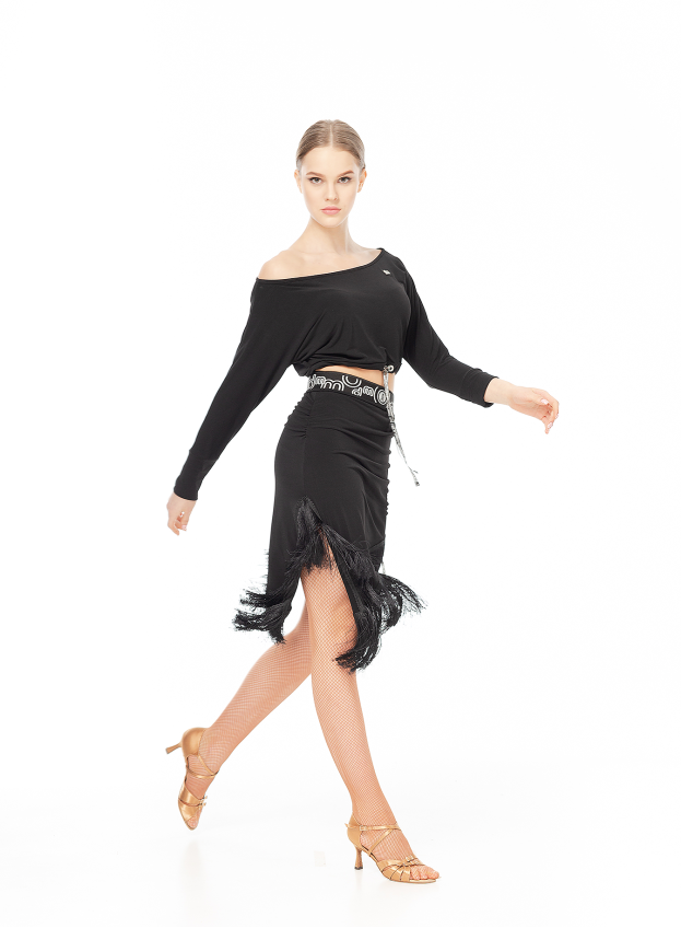 Dance Me Юбка для латины UL784-14 женская, масло/бахрома черная, черный