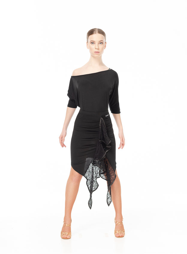 Спідниця UL245-11-14 жіноча, чорний, масло, гіпюр