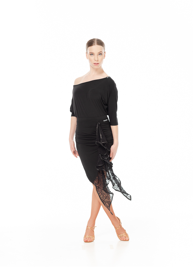 Спідниця UL245-11-14 жіноча, чорний, масло, гіпюр