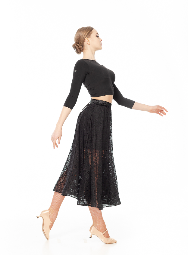 Skirt US435-11# female, Black, crepe, lace+velvet