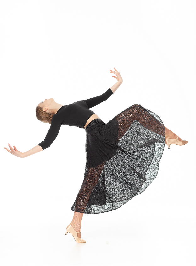 Skirt US435-11# female, Black, crepe, lace+velvet