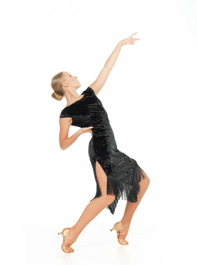 Сукня PL260-13 жіноча, чорний, бархат, бахрома