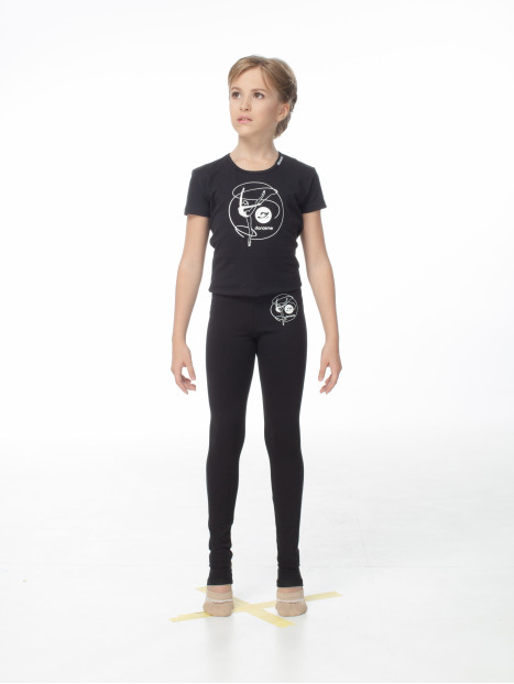 DANCEME Children's T-shirt F74KR-7 with a pattern ribbon, cotton, black