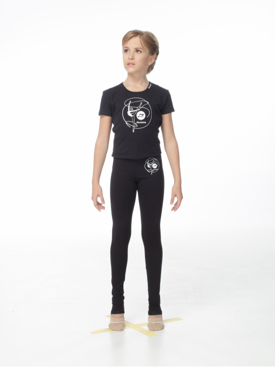 Лосини Гімнастичні L253-7 для дівчинки, чорний з малюнком Стрічка, бавовна